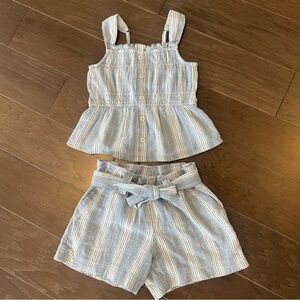 Abercrombie Striped Blue Girls Cotton/Linen Tank and Shorts Set Size 7/8